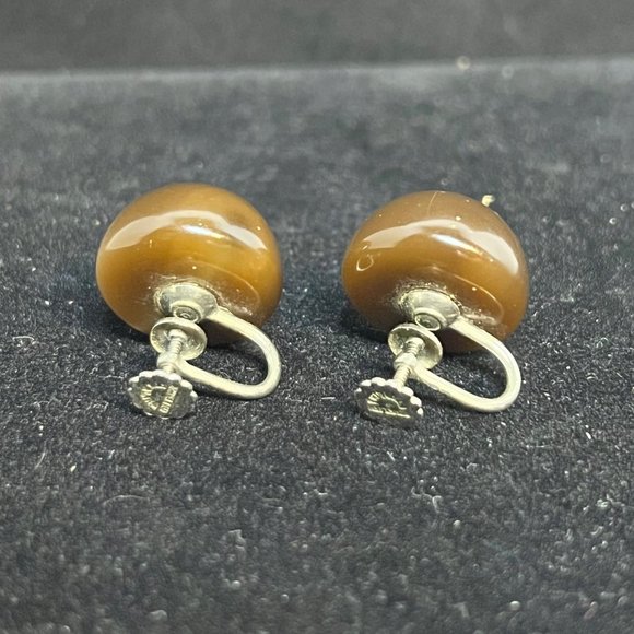 Richelieu Sterling Silver Lucite Moonglow Dome Button Screw Back Earrings (3508) - Picture 6 of 7